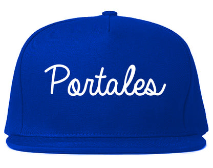 Portales New Mexico NM Script Mens Snapback Hat Royal Blue