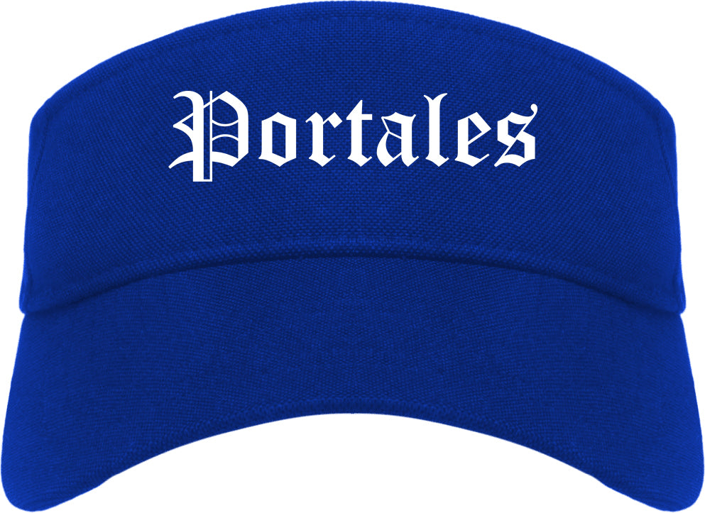 Portales New Mexico NM Old English Mens Visor Cap Hat Royal Blue