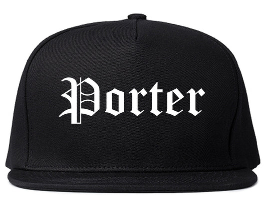 Porter Indiana IN Old English Mens Snapback Hat Black