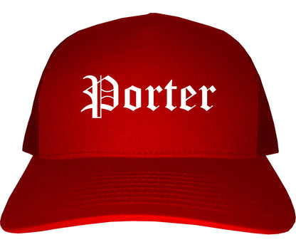 Porter Indiana IN Old English Mens Trucker Hat Cap Red