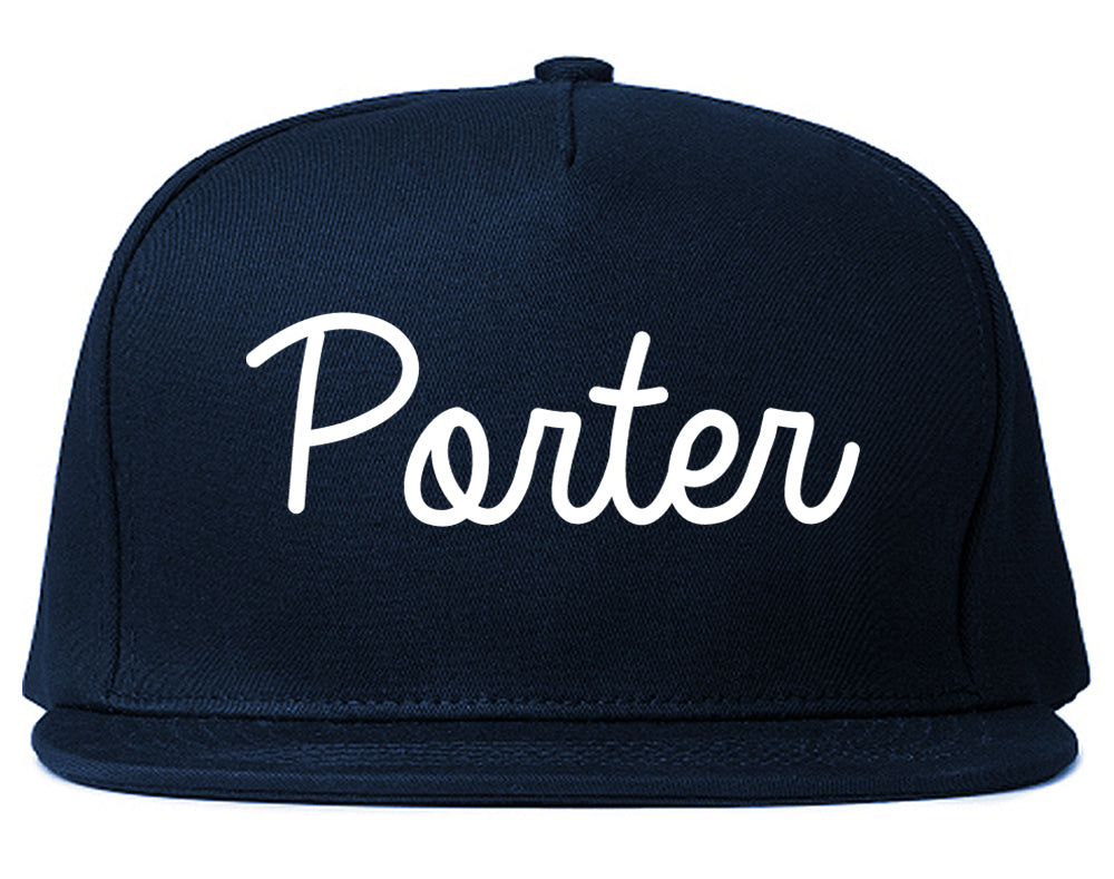 Porter Indiana IN Script Mens Snapback Hat Navy Blue