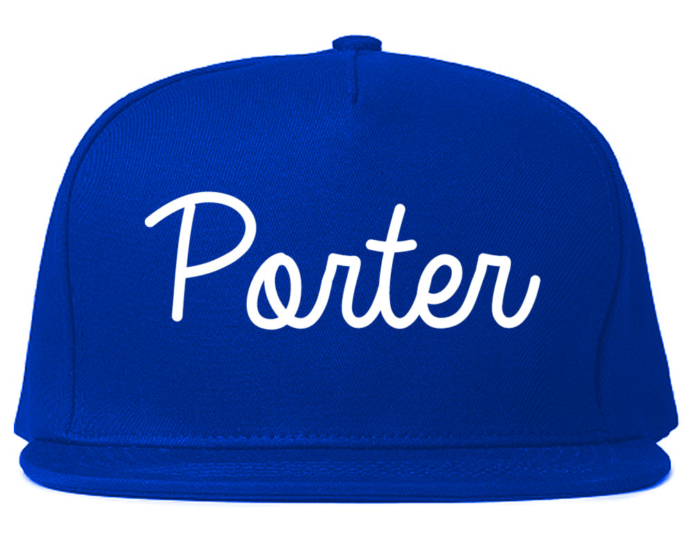 Porter Indiana IN Script Mens Snapback Hat Royal Blue