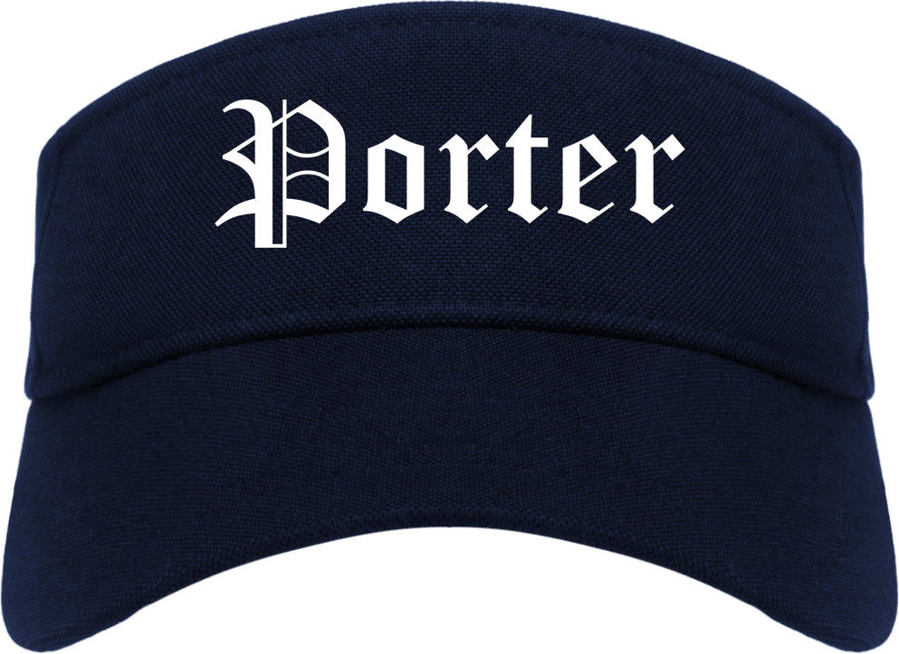 Porter Indiana IN Old English Mens Visor Cap Hat Navy Blue