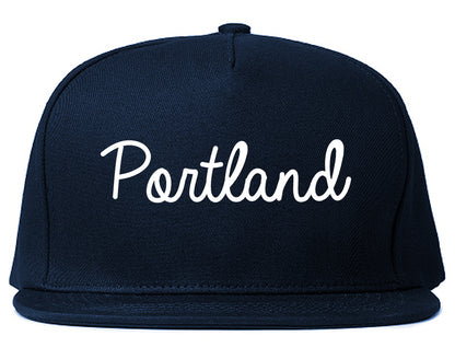 Portland Indiana IN Script Mens Snapback Hat Navy Blue