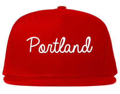 Portland Indiana IN Script Mens Snapback Hat Red