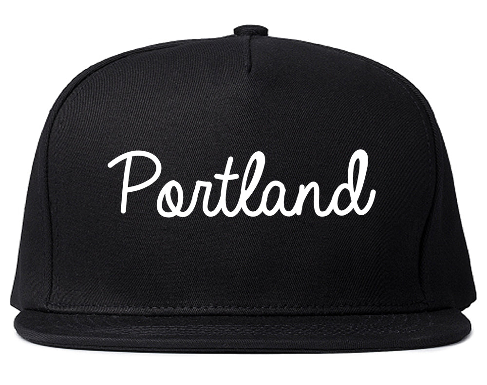 Portland Maine ME Script Mens Snapback Hat Black