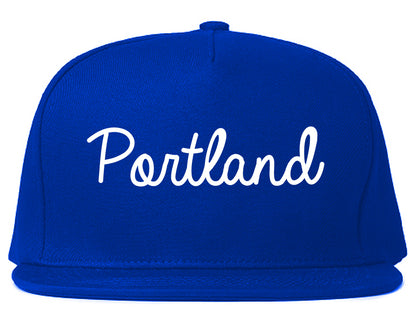 Portland Maine ME Script Mens Snapback Hat Royal Blue