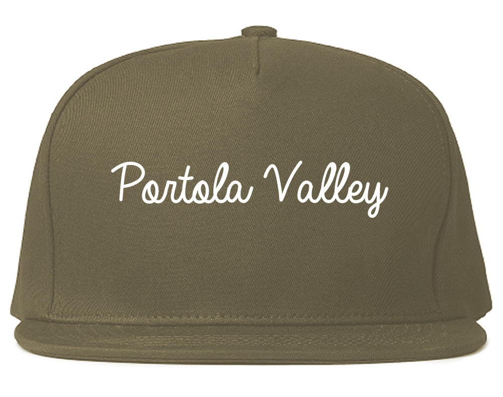 Portola Valley California CA Script Mens Snapback Hat Grey