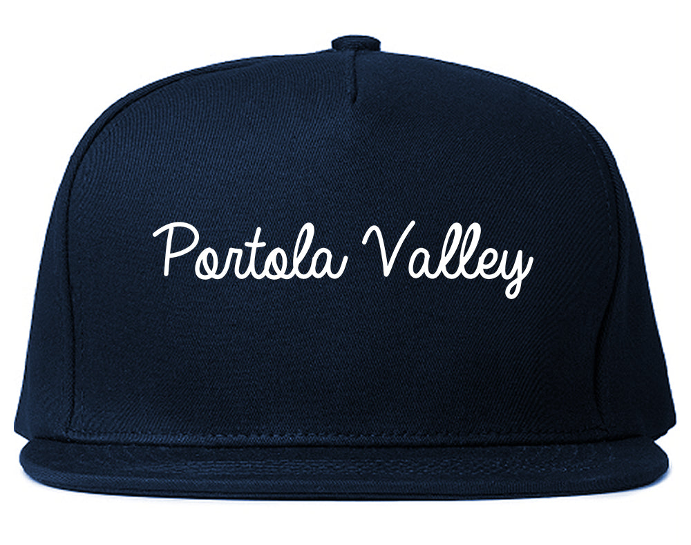 Portola Valley California CA Script Mens Snapback Hat Navy Blue