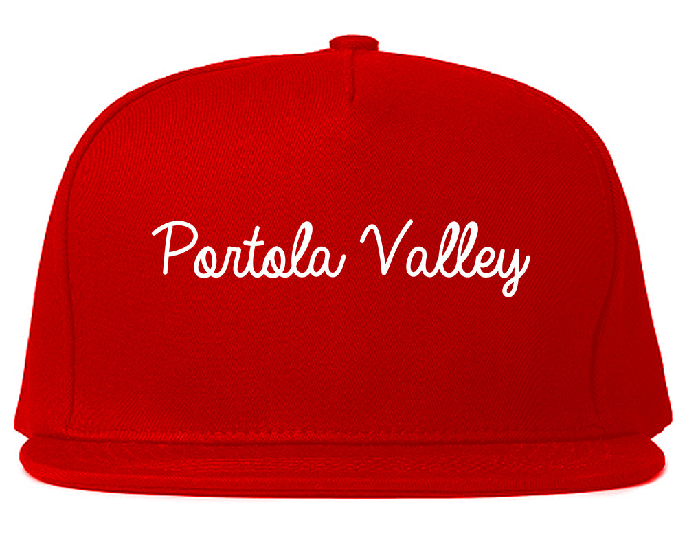 Portola Valley California CA Script Mens Snapback Hat Red