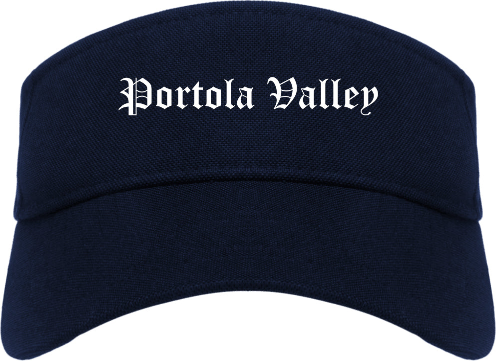 Portola Valley California CA Old English Mens Visor Cap Hat Navy Blue