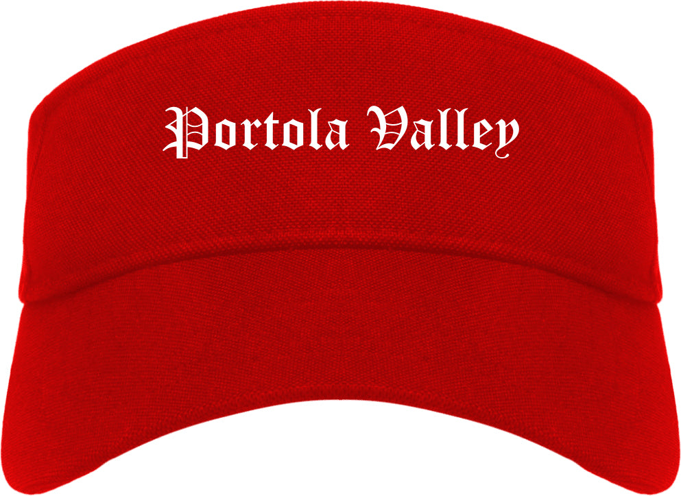 Portola Valley California CA Old English Mens Visor Cap Hat Red