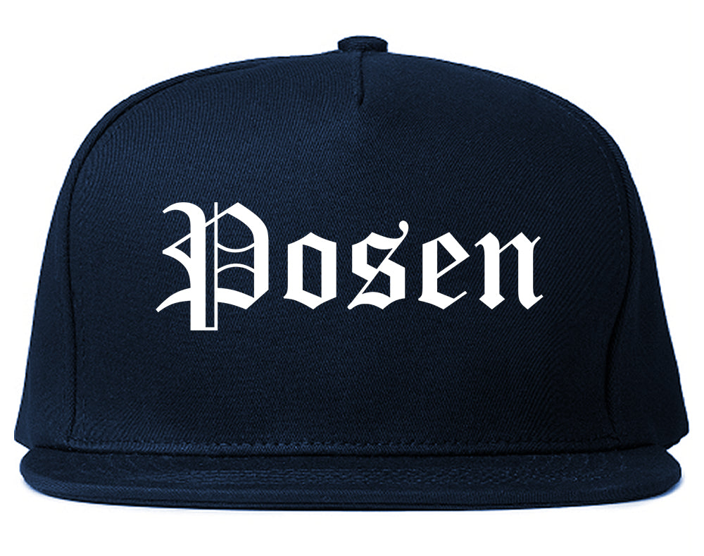 Posen Illinois IL Old English Mens Snapback Hat Navy Blue