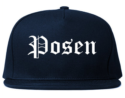 Posen Illinois IL Old English Mens Snapback Hat Navy Blue