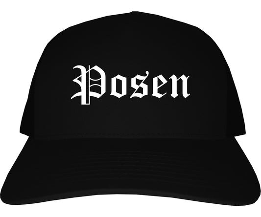 Posen Illinois IL Old English Mens Trucker Hat Cap Black