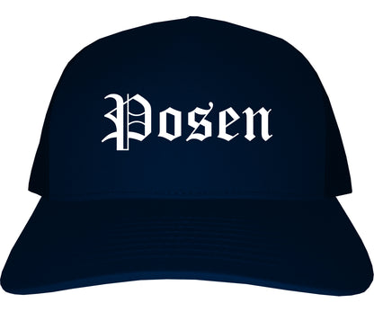 Posen Illinois IL Old English Mens Trucker Hat Cap Navy Blue