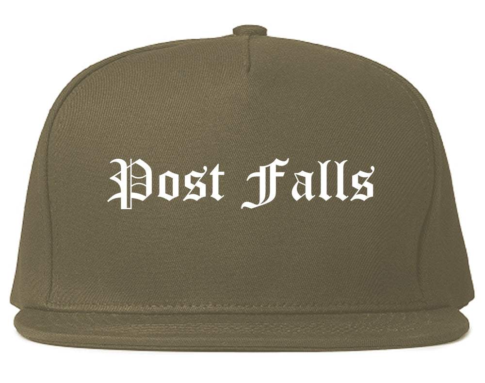Post Falls Idaho ID Old English Mens Snapback Hat Grey