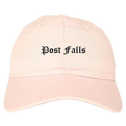 Post Falls Idaho ID Old English Mens Dad Hat Baseball Cap Pink