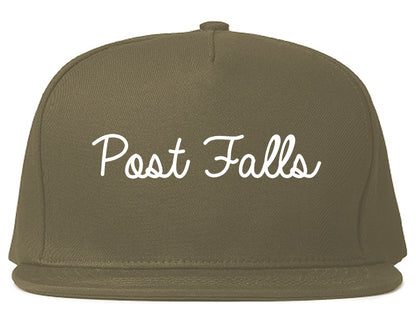 Post Falls Idaho ID Script Mens Snapback Hat Grey