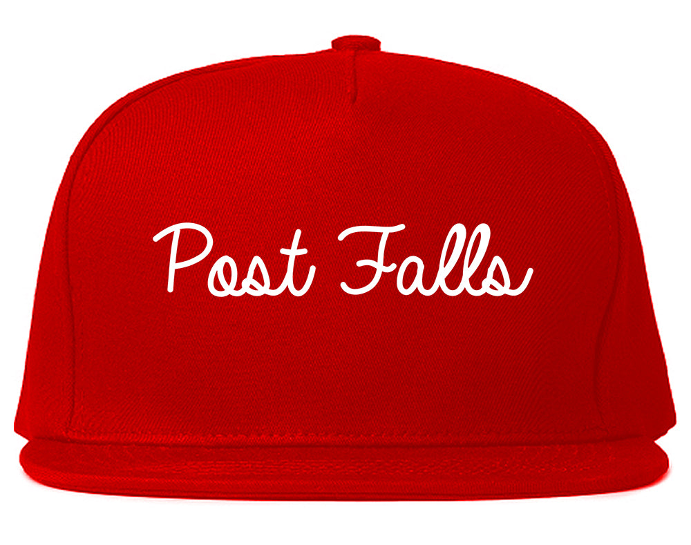 Post Falls Idaho ID Script Mens Snapback Hat Red