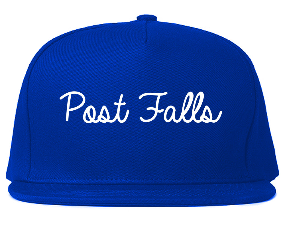 Post Falls Idaho ID Script Mens Snapback Hat Royal Blue