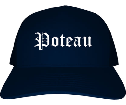 Poteau Oklahoma OK Old English Mens Trucker Hat Cap Navy Blue