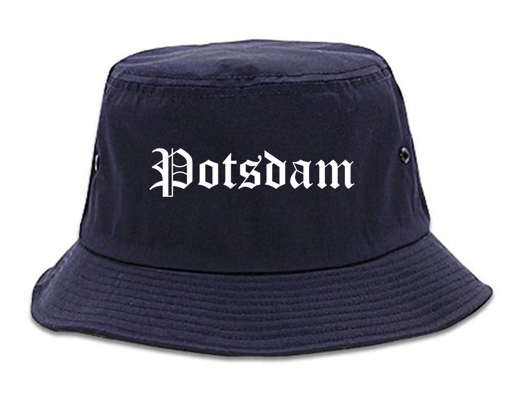 Potsdam New York NY Old English Mens Bucket Hat Navy Blue