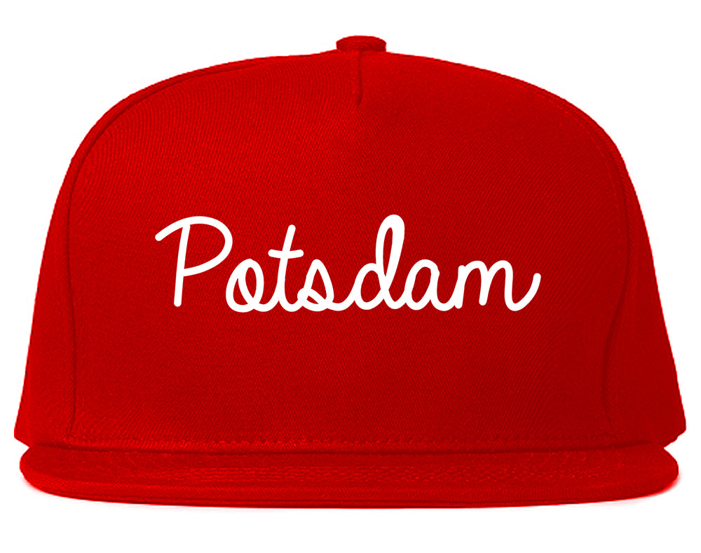 Potsdam New York NY Script Mens Snapback Hat Red