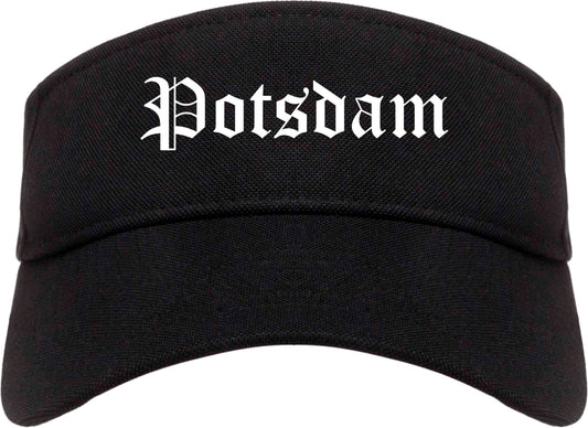 Potsdam New York NY Old English Mens Visor Cap Hat Black