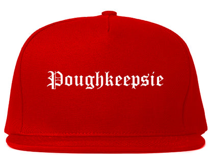 Poughkeepsie New York NY Old English Mens Snapback Hat Red