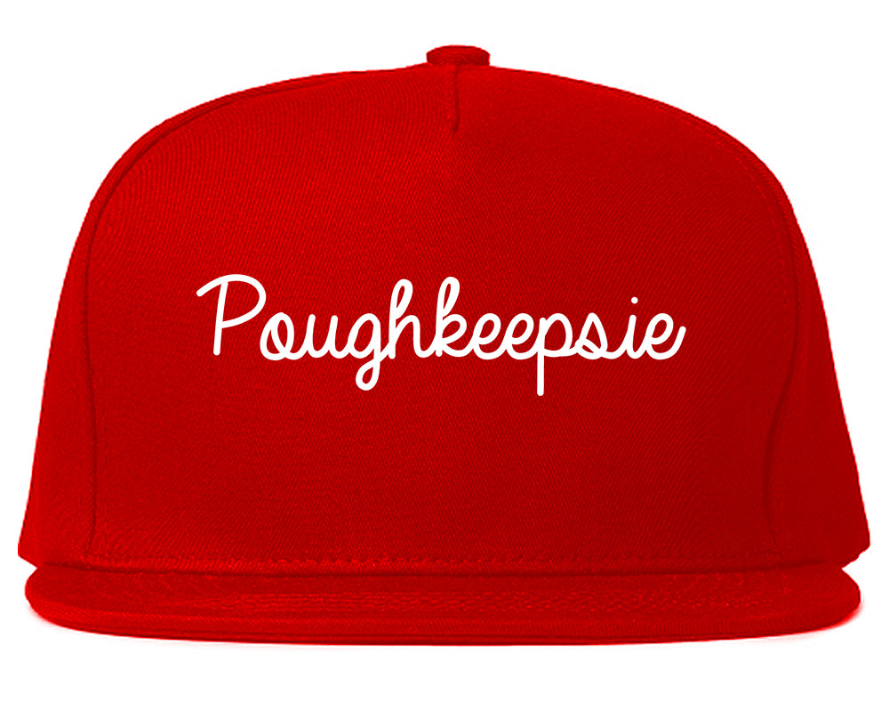 Poughkeepsie New York NY Script Mens Snapback Hat Red
