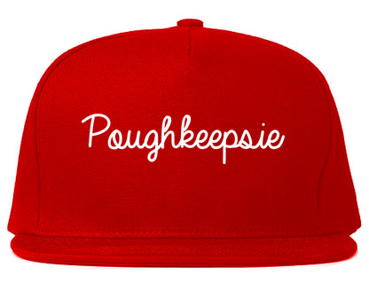 Poughkeepsie New York NY Script Mens Snapback Hat Red