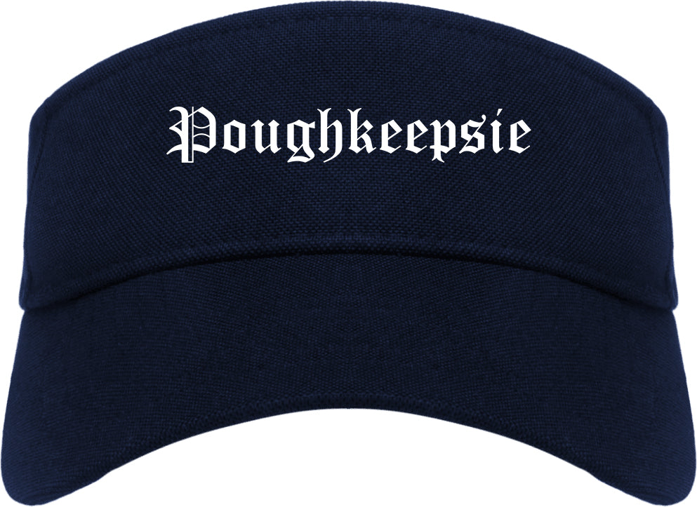 Poughkeepsie New York NY Old English Mens Visor Cap Hat Navy Blue