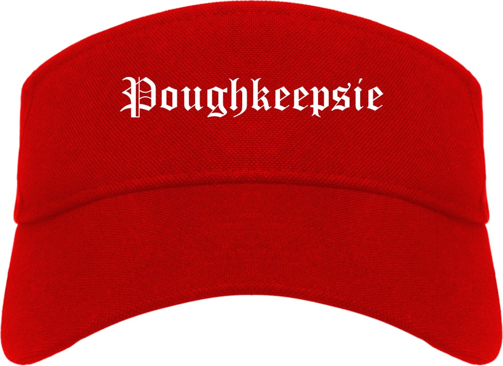 Poughkeepsie New York NY Old English Mens Visor Cap Hat Red