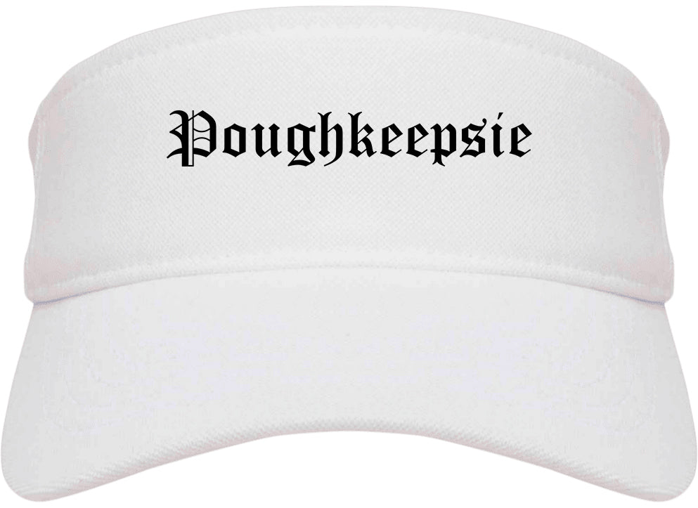 Poughkeepsie New York NY Old English Mens Visor Cap Hat White