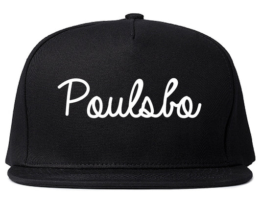 Poulsbo Washington WA Script Mens Snapback Hat Black