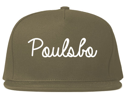 Poulsbo Washington WA Script Mens Snapback Hat Grey
