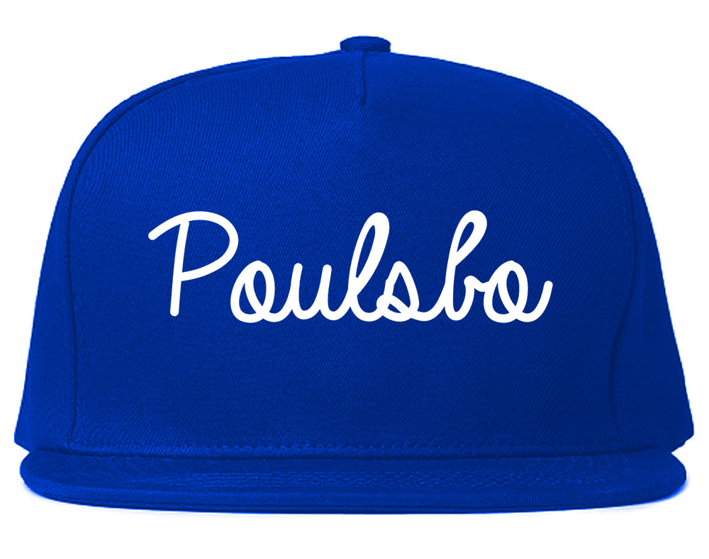 Poulsbo Washington WA Script Mens Snapback Hat Royal Blue