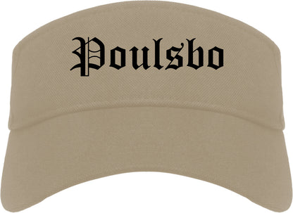 Poulsbo Washington WA Old English Mens Visor Cap Hat Khaki