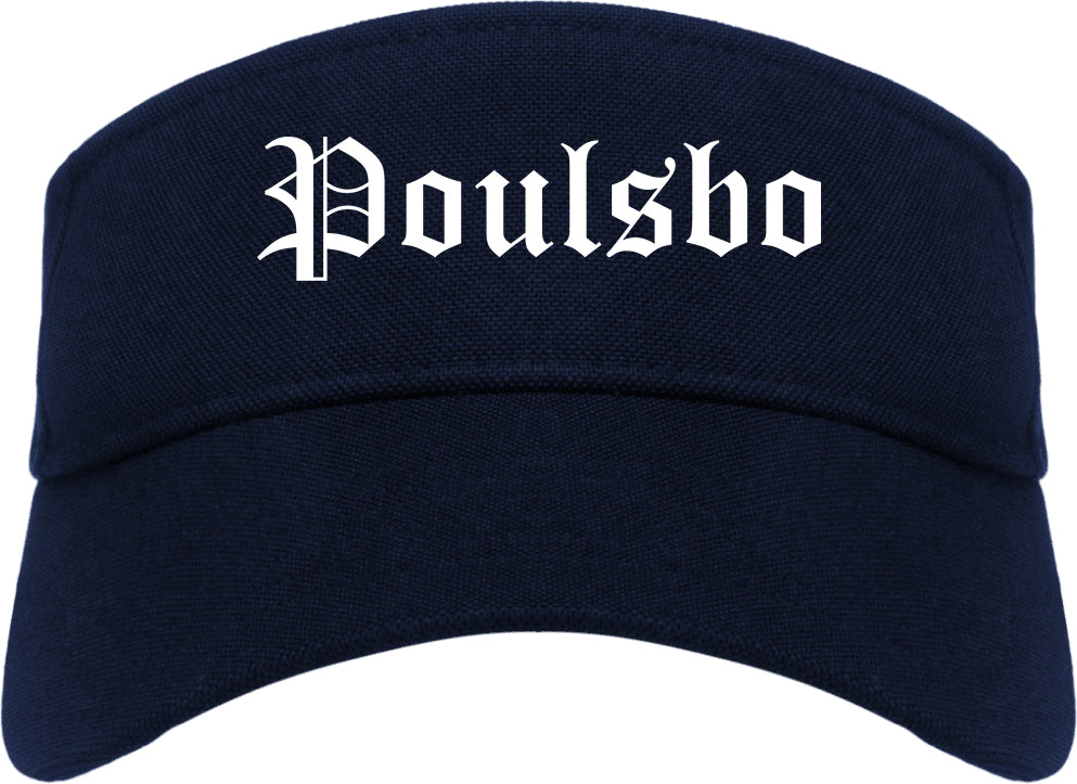 Poulsbo Washington WA Old English Mens Visor Cap Hat Navy Blue