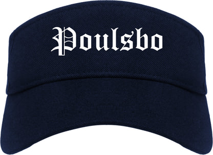 Poulsbo Washington WA Old English Mens Visor Cap Hat Navy Blue