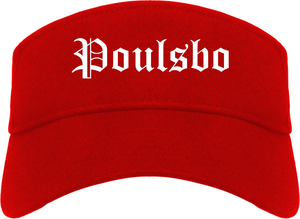 Poulsbo Washington WA Old English Mens Visor Cap Hat Red
