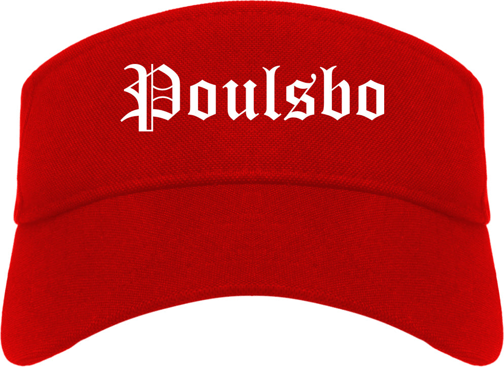 Poulsbo Washington WA Old English Mens Visor Cap Hat Red