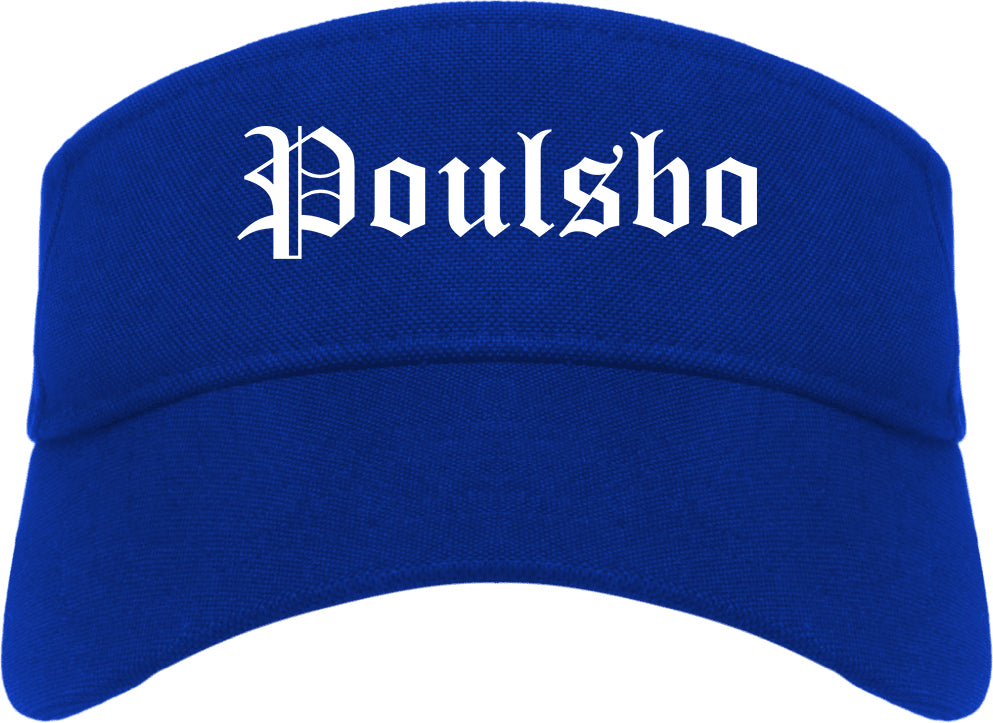 Poulsbo Washington WA Old English Mens Visor Cap Hat Royal Blue