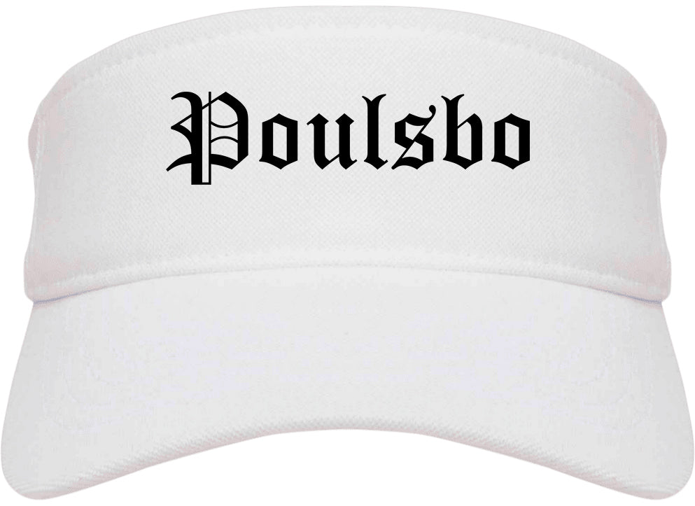 Poulsbo Washington WA Old English Mens Visor Cap Hat White
