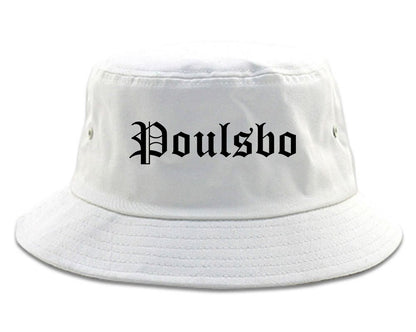 Poulsbo Washington WA Old English Mens Bucket Hat White