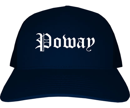 Poway California CA Old English Mens Trucker Hat Cap Navy Blue