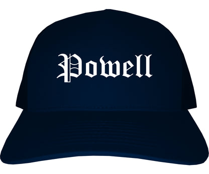 Powell Ohio OH Old English Mens Trucker Hat Cap Navy Blue