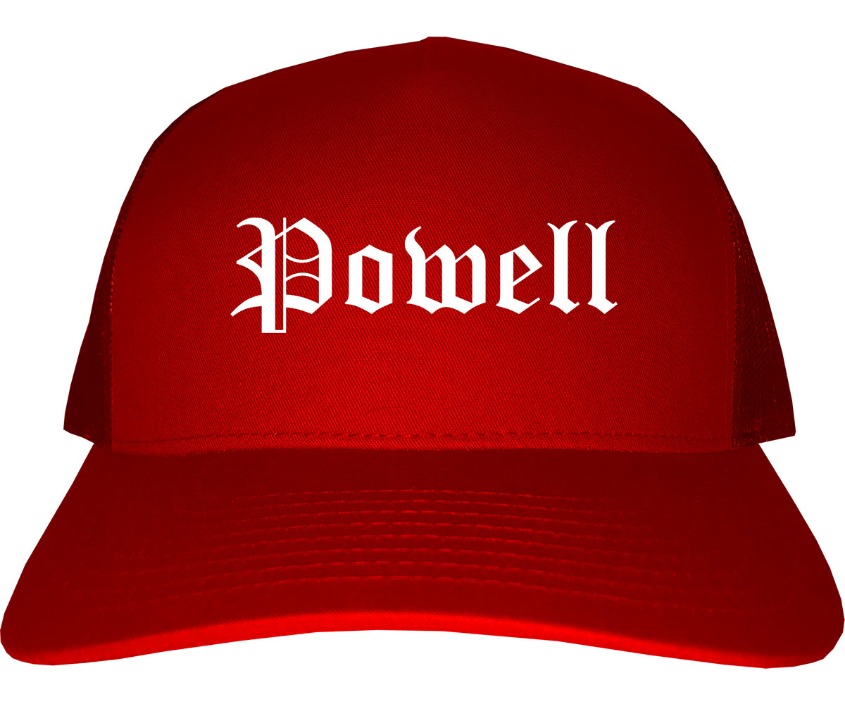 Powell Ohio OH Old English Mens Trucker Hat Cap Red