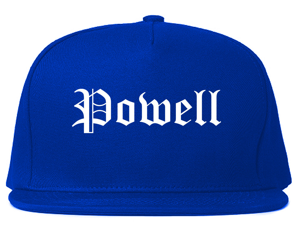 Powell Wyoming WY Old English Mens Snapback Hat Royal Blue